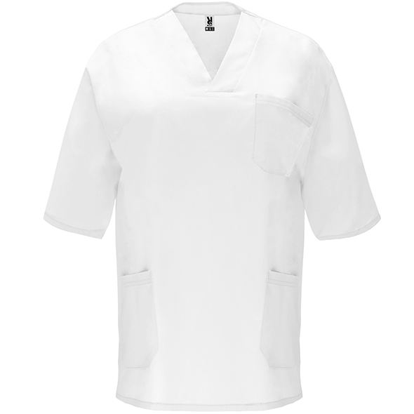 Unisex short-sleeved service jacket with crossed v-neck PANACEA